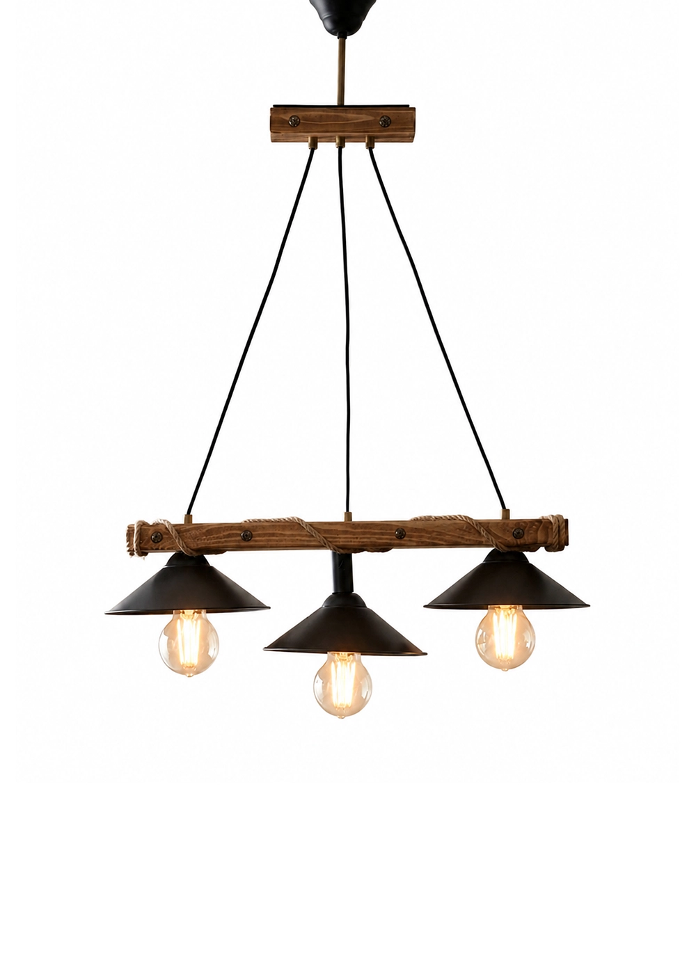 Corten 3’lü Ahşap ve Metal Sarkıt Avize