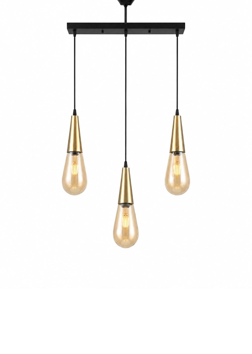 Fluid 3’lü Sıralı Avize – Damla Camlı Modern Avize