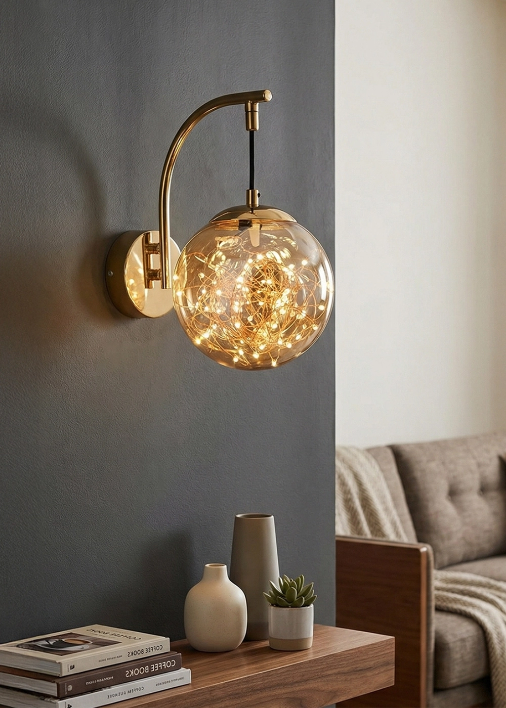 Glow Gold Kaplama Bal Cam Peri LED Duvar Apliği