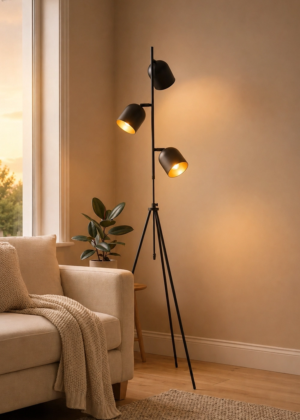 Horion Tripod Siyah Metal Lambader