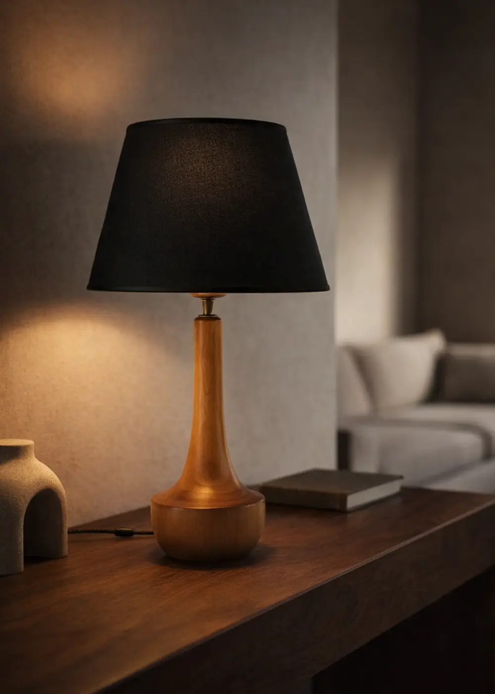 Vittima Ahşap Abajur – Ceviz Gövde & Siyah Başlık