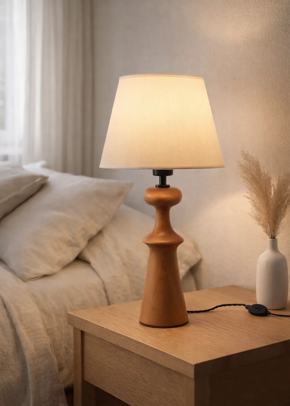 Dimness Ahşap Abajur – Beyaz Başlık