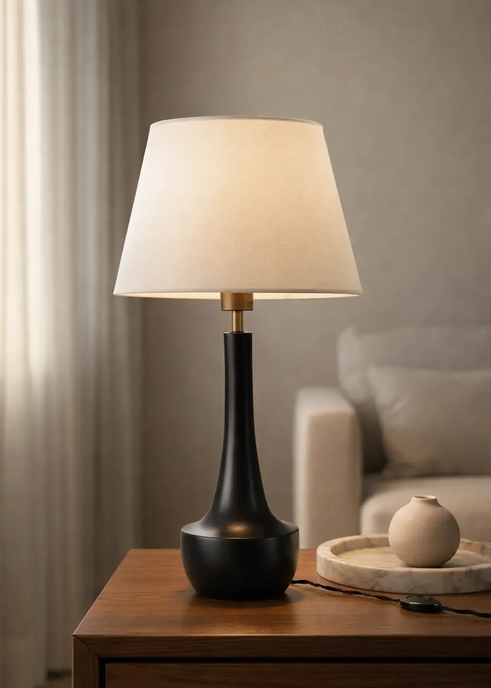 Vittima Ahşap Abajur – Siyah Gövde & Beyaz Başlık