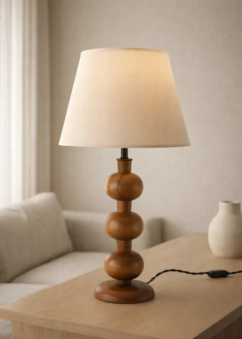 Node Ahşap Abajur – Beyaz Başlık