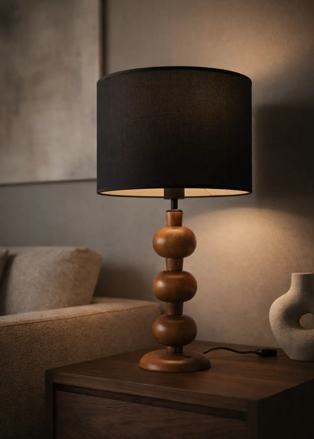 Node Ahşap Abajur – Siyah Başlık