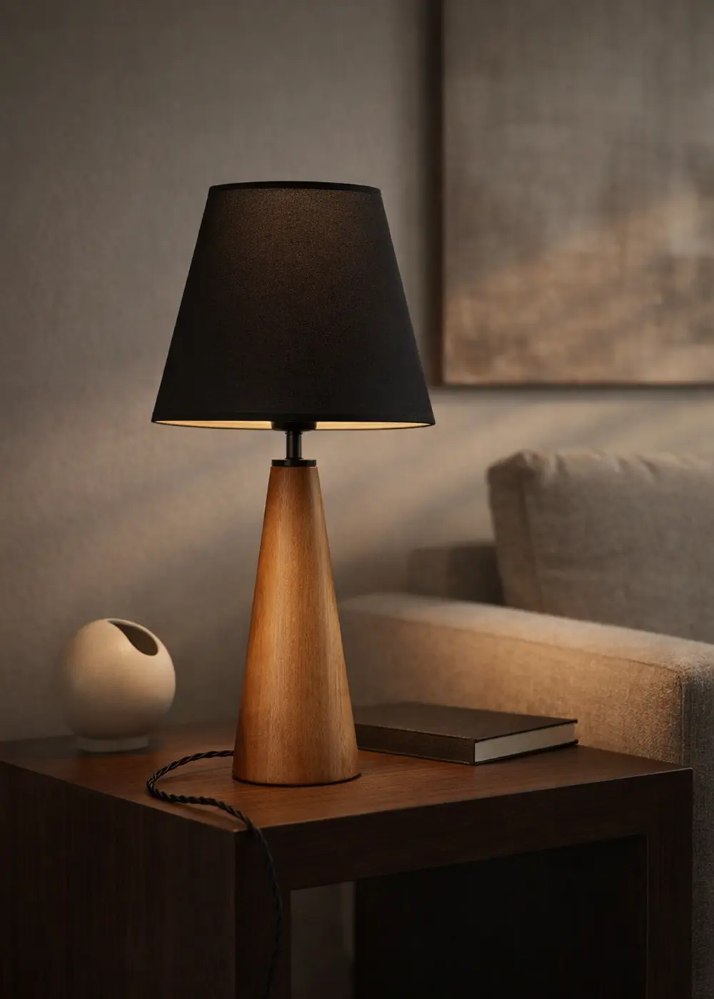 Mill Ahşap Abajur – Siyah Başlık