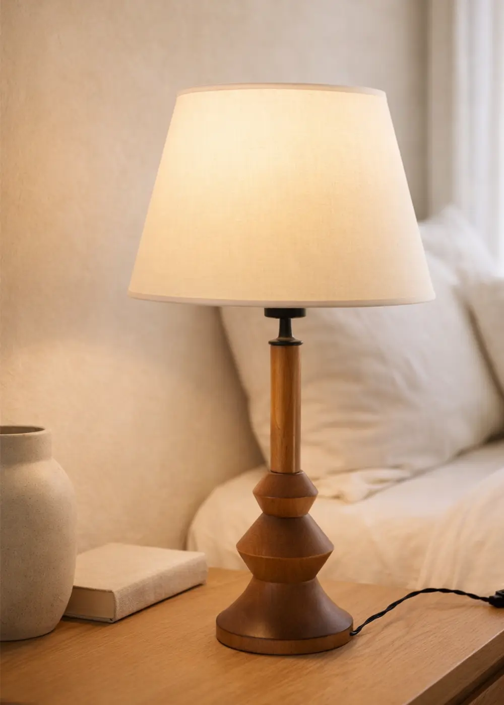 Elegante Ahşap Abajur Ceviz – Beyaz Başlık