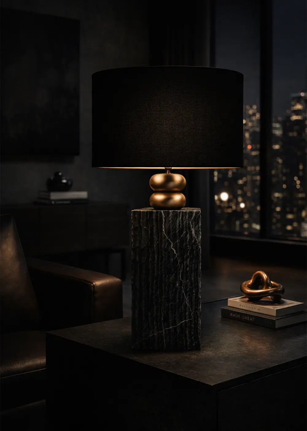 Modern Tasarım Siyah Mermer Abajur – Siyah Başlık