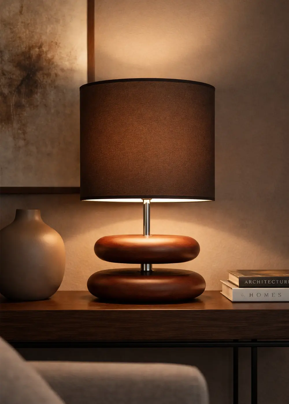 El Yapımı Modern Mono Ahşap Abajur – Kahverengi Şapka