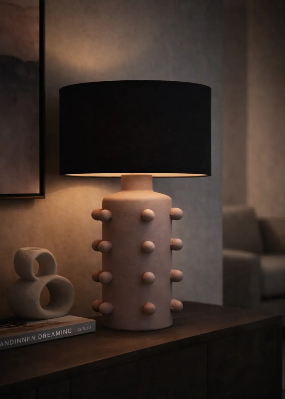 Valencia Seramik Pembe Renk Abajur – Siyah Başlık