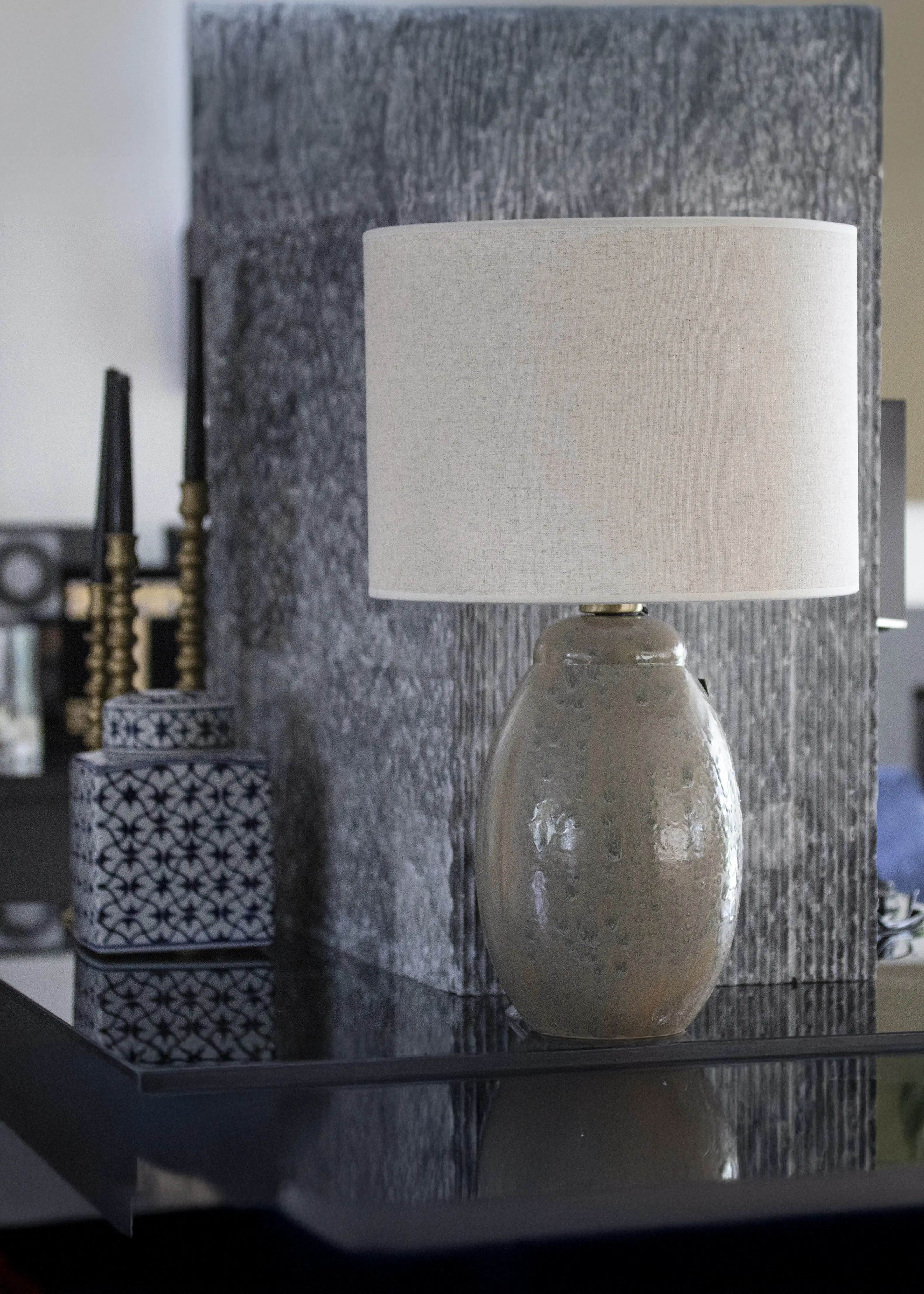 Boston Natural Renk Seramik Abajur-Keten Başlık