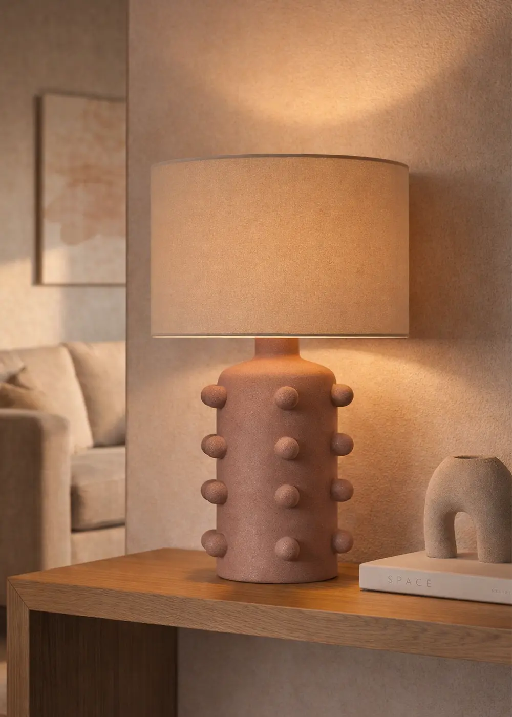 Valencia Seramik Pembe Renk Abajur – Bej Başlık