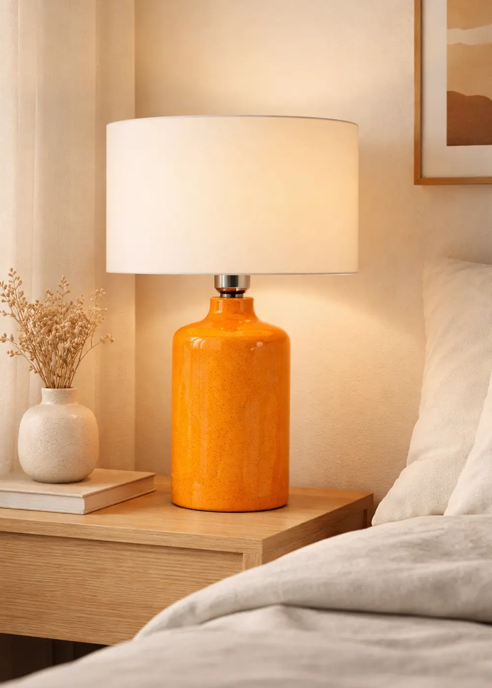 Delhi Turuncu Seramik Abajur - Krem Şapka