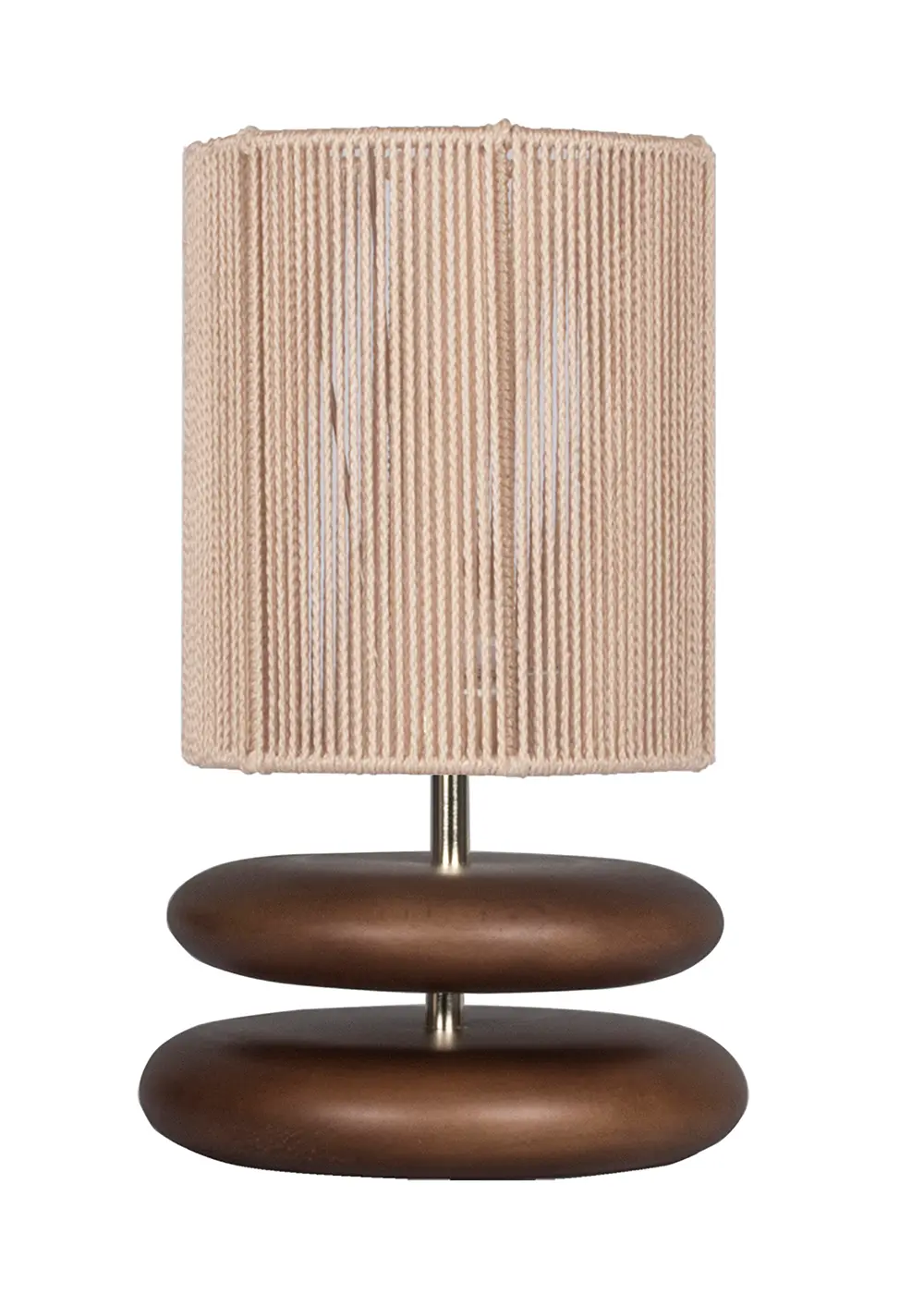 Mono Kızıl Kahve Ahşap Gövdeli Abajur – Bej Örgü Şapkalı El Yapımı Tasarım