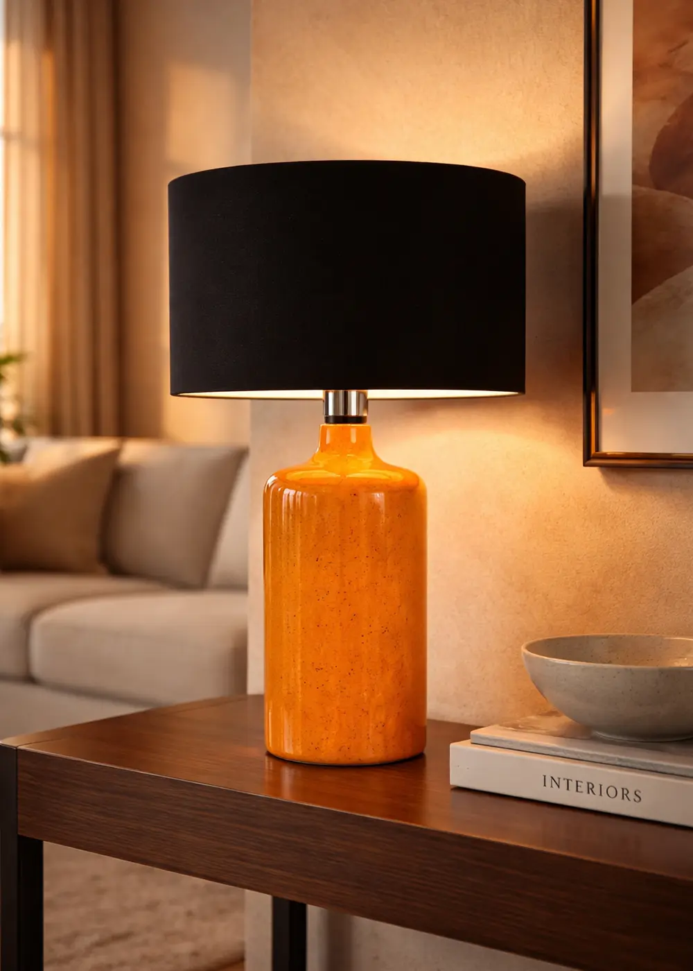 Delhi Turuncu Seramik Abajur - Siyah Şapka