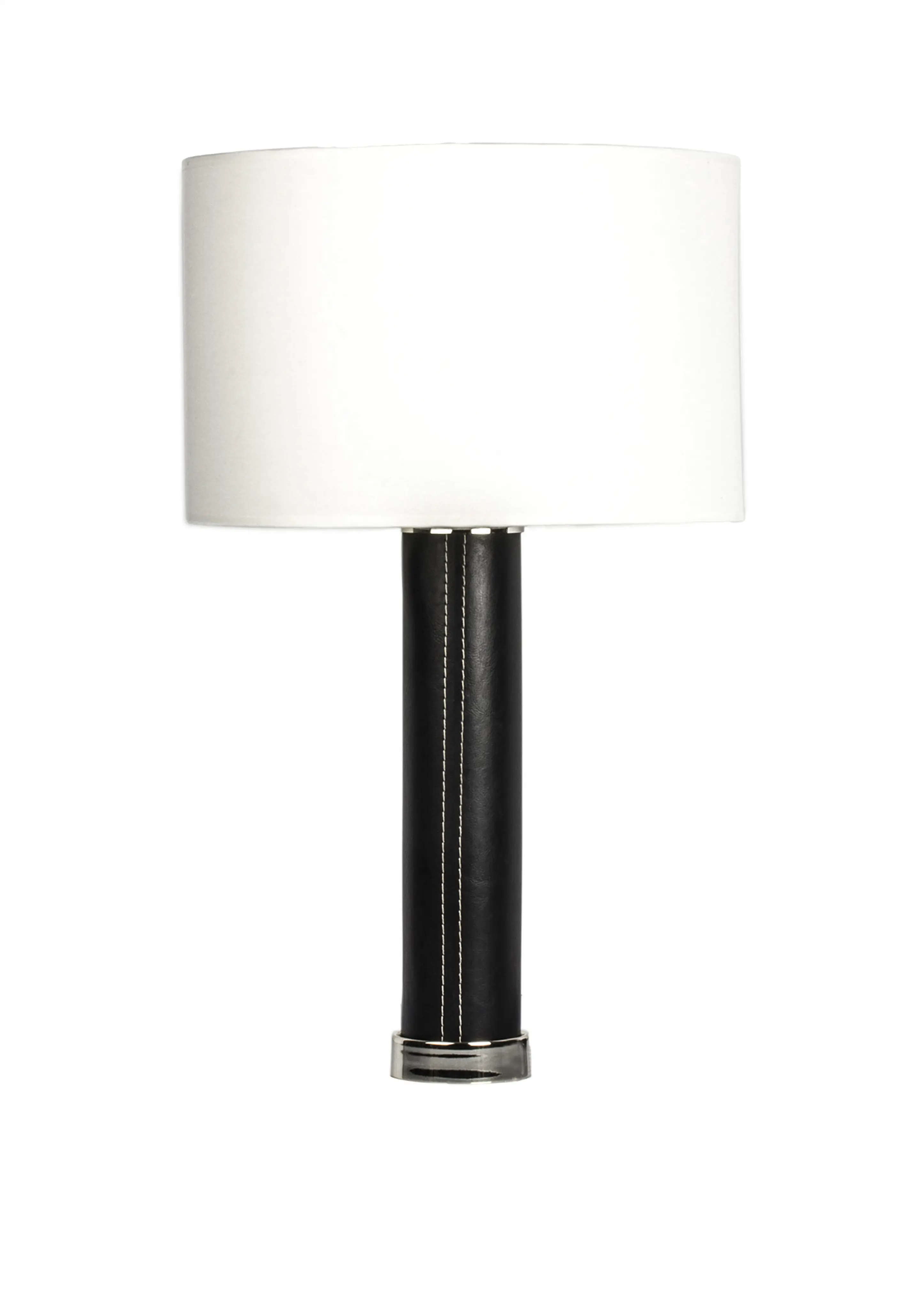 Monterey Siyah Deri Gövdeli Abajur - Krem Şapkalı