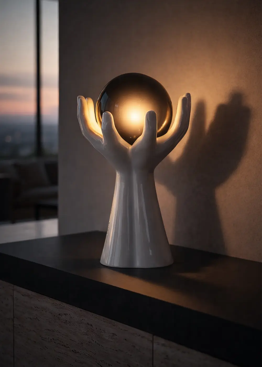 Beyaz Mudra - Seramik Masa Lambası