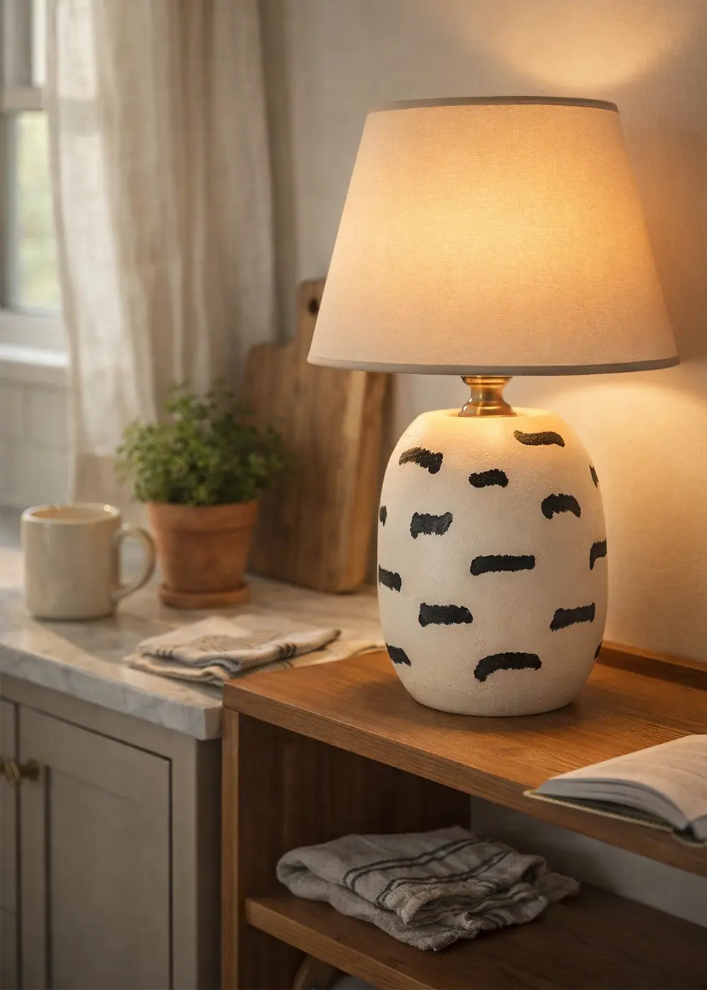 Bej Renk Dakota Seramik Abajur -  Bej Başlık