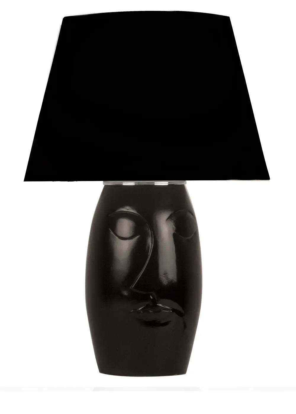 El Yapımı Modern BARCELONA Abajur – Siyah Seramik Yüz Formlu, Siyah Başlıklı Tasarım