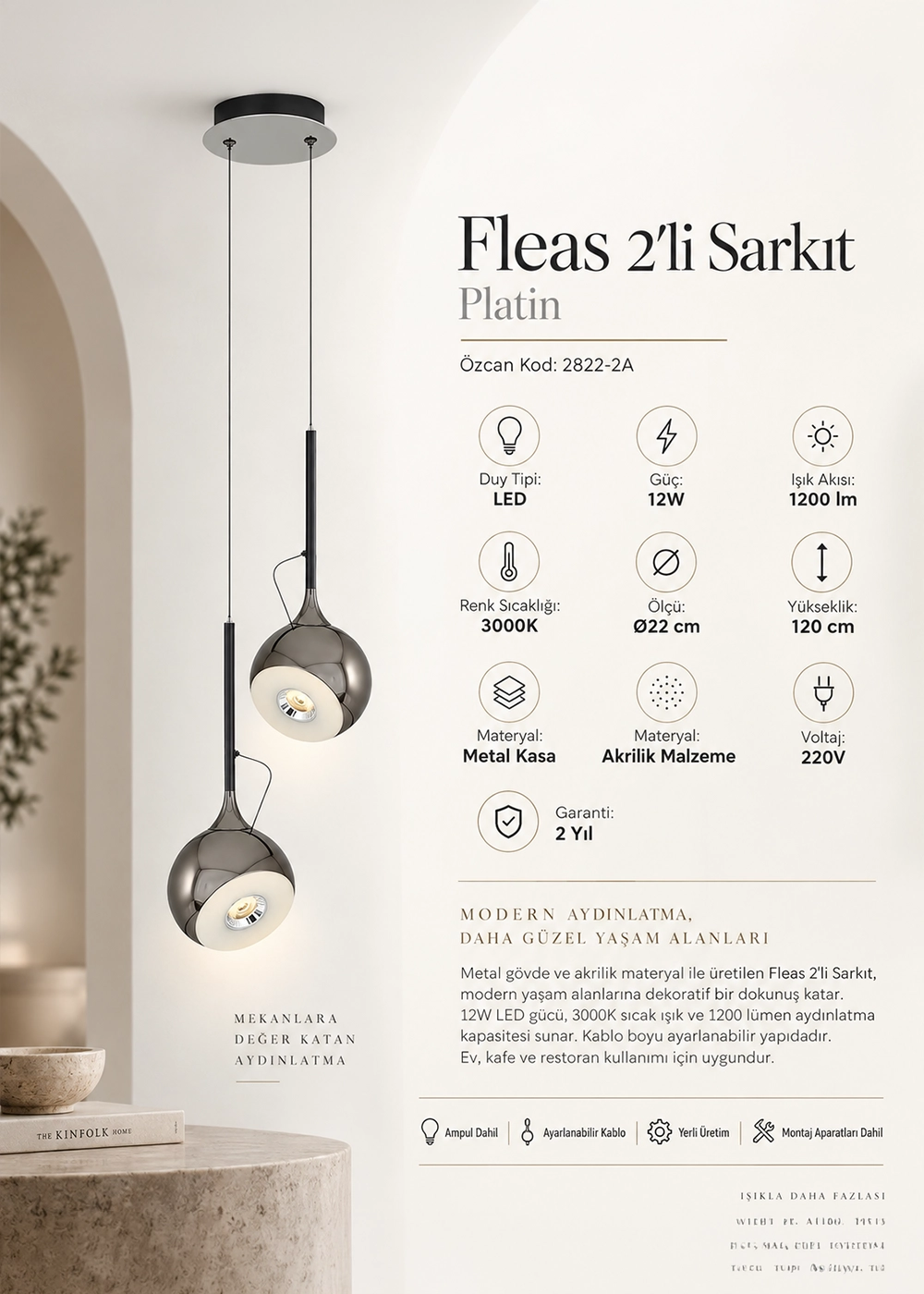 Fleas 2'li Sarkıt Lamba – Platin / Mix
