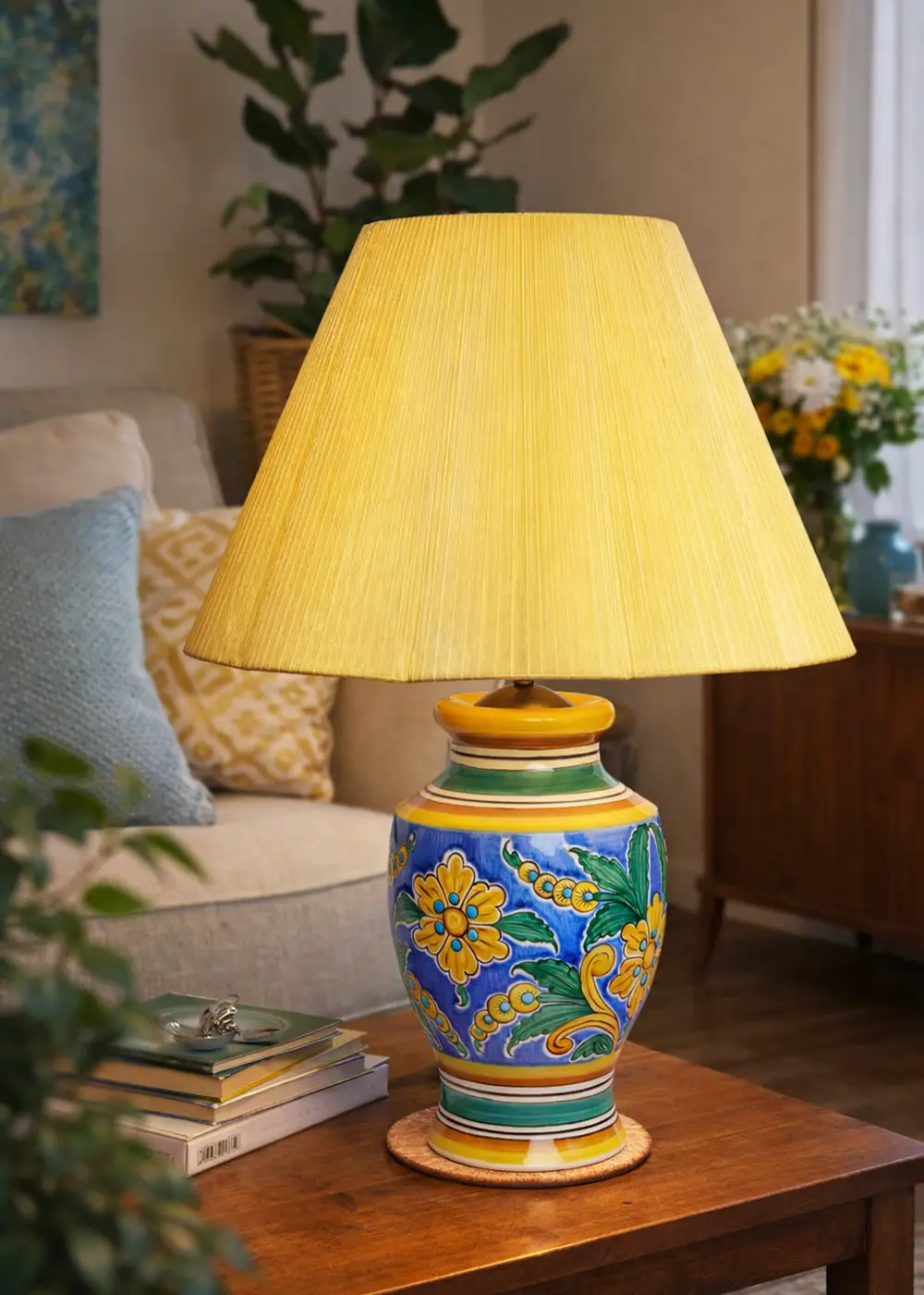 Çiçek Desenli Seramik Abajur