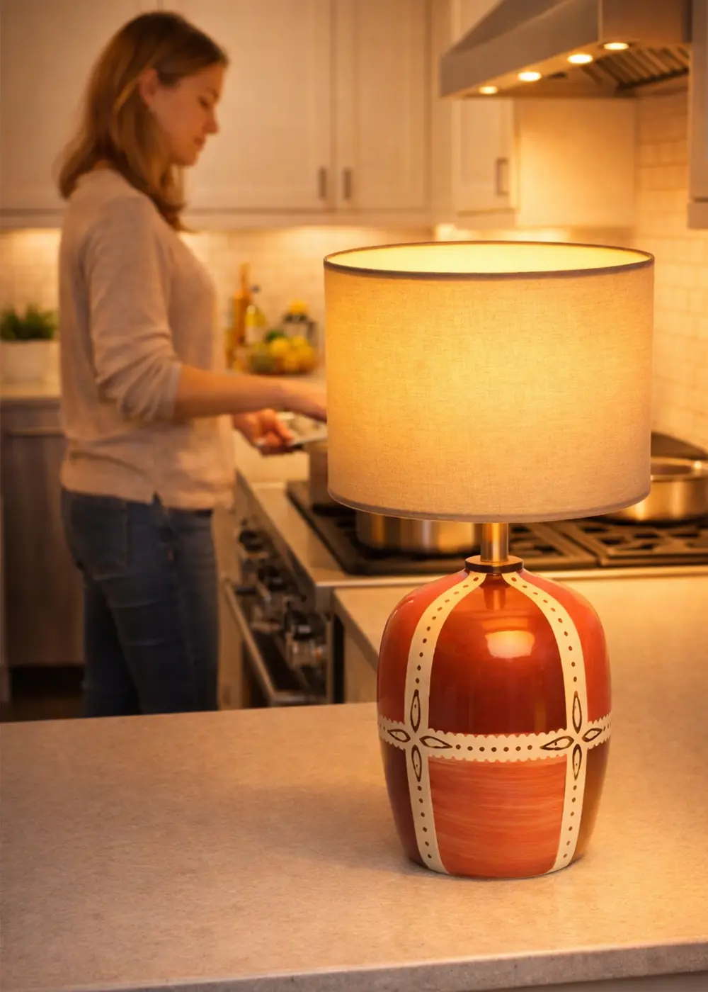 Bordo Blok Desenli Seramik Abajur