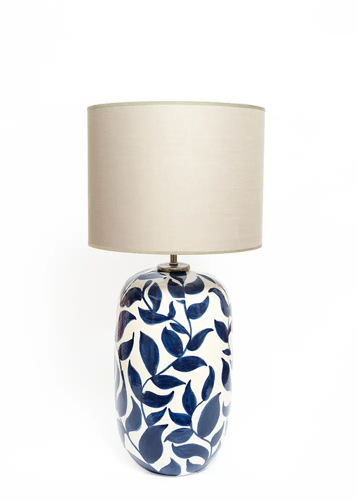 Lacivert Yaprak Desenli Abajur