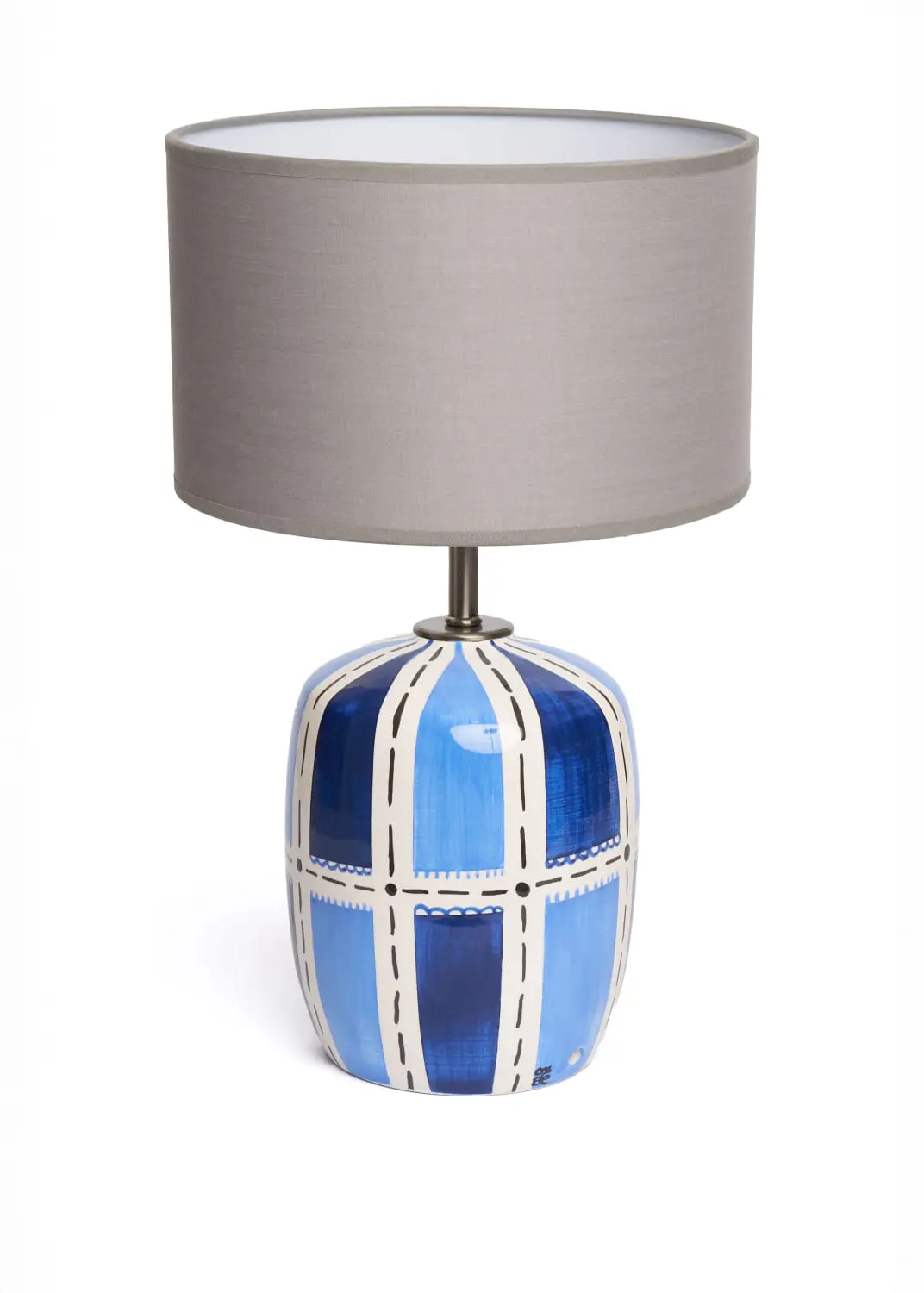 Mavi Blok Desenli Seramik Abajur