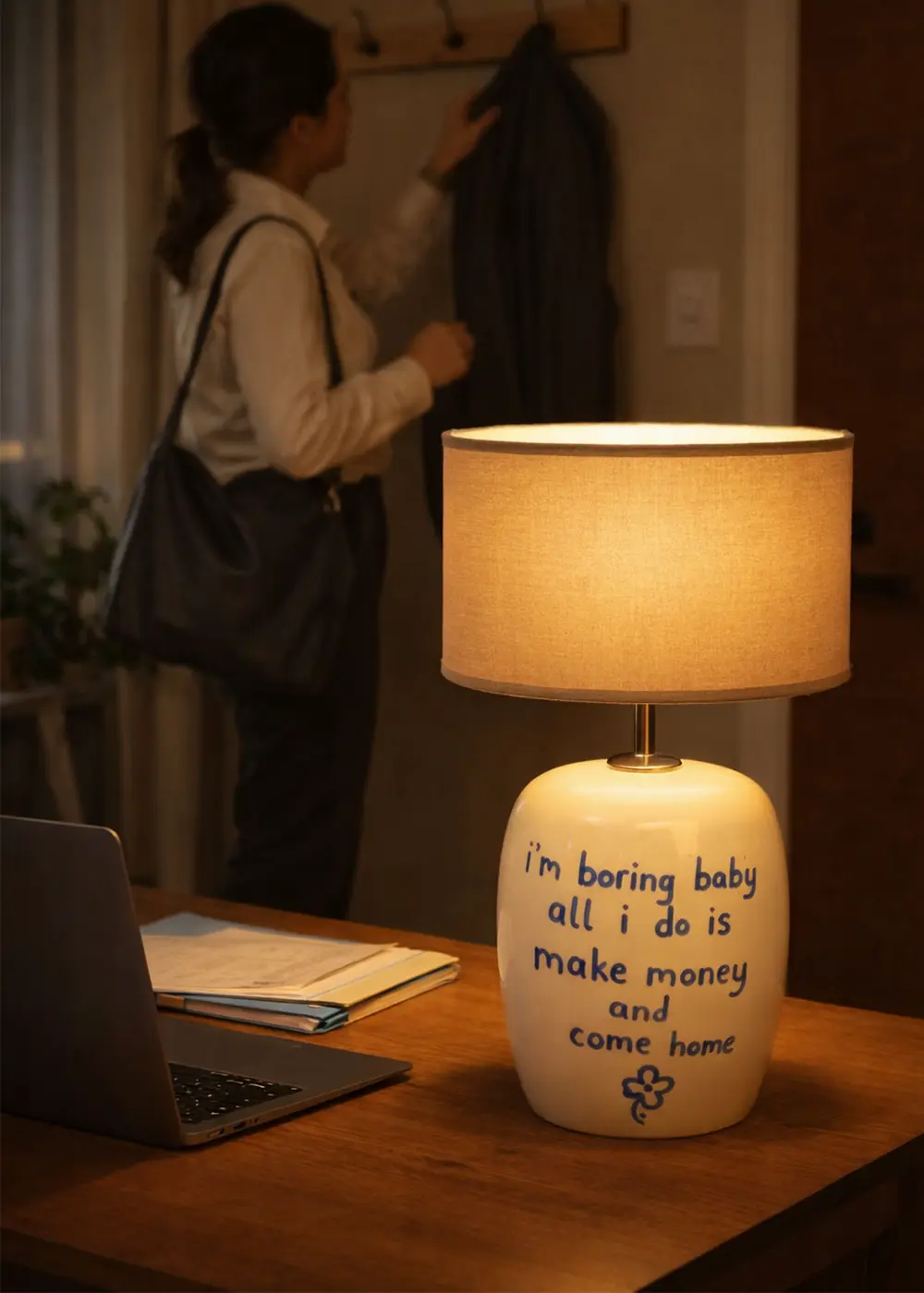 Make Money Yazılı Seramik Abajur