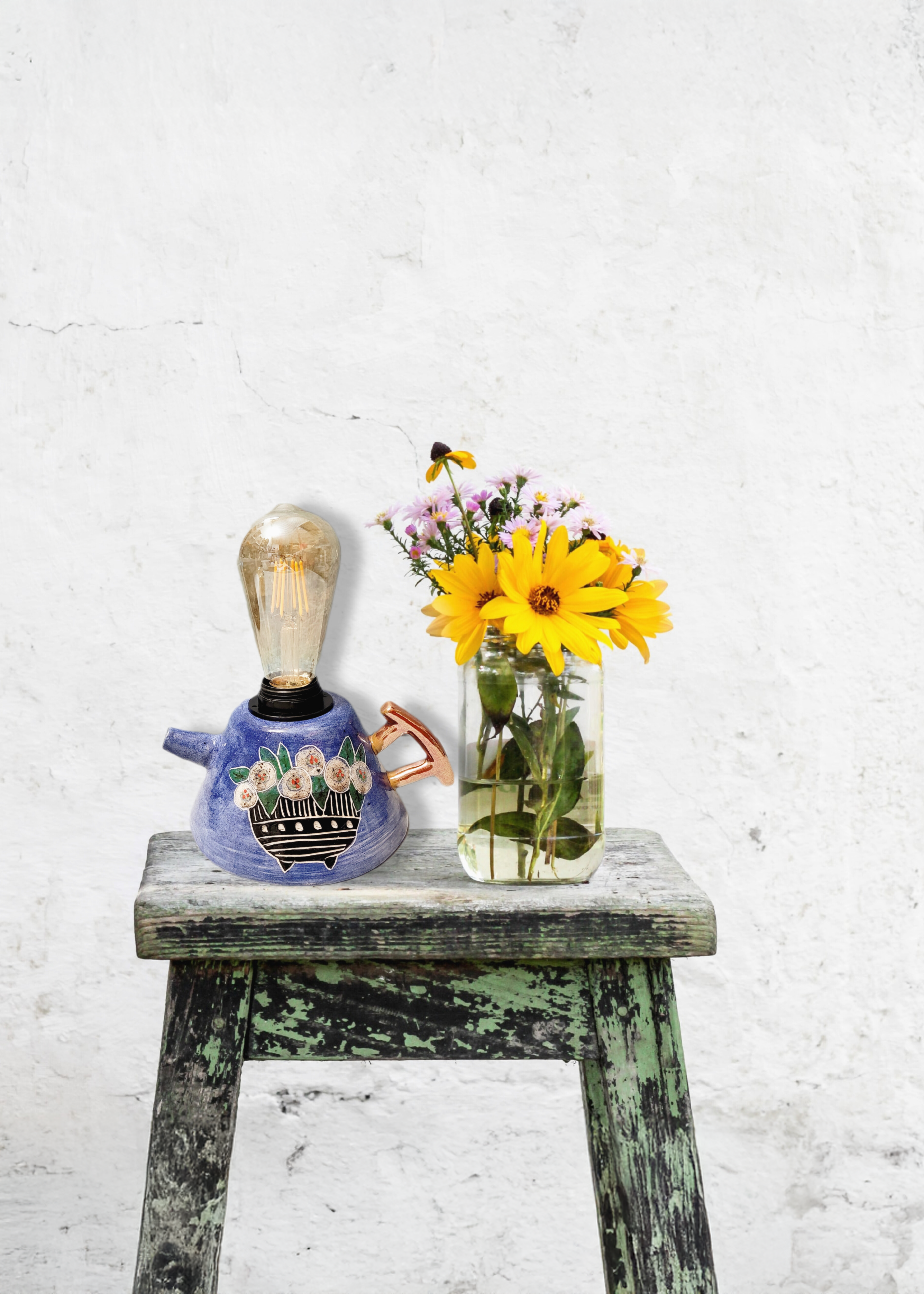 Çiçekli Çaydanlık Formlu Aydınlatma Abajur