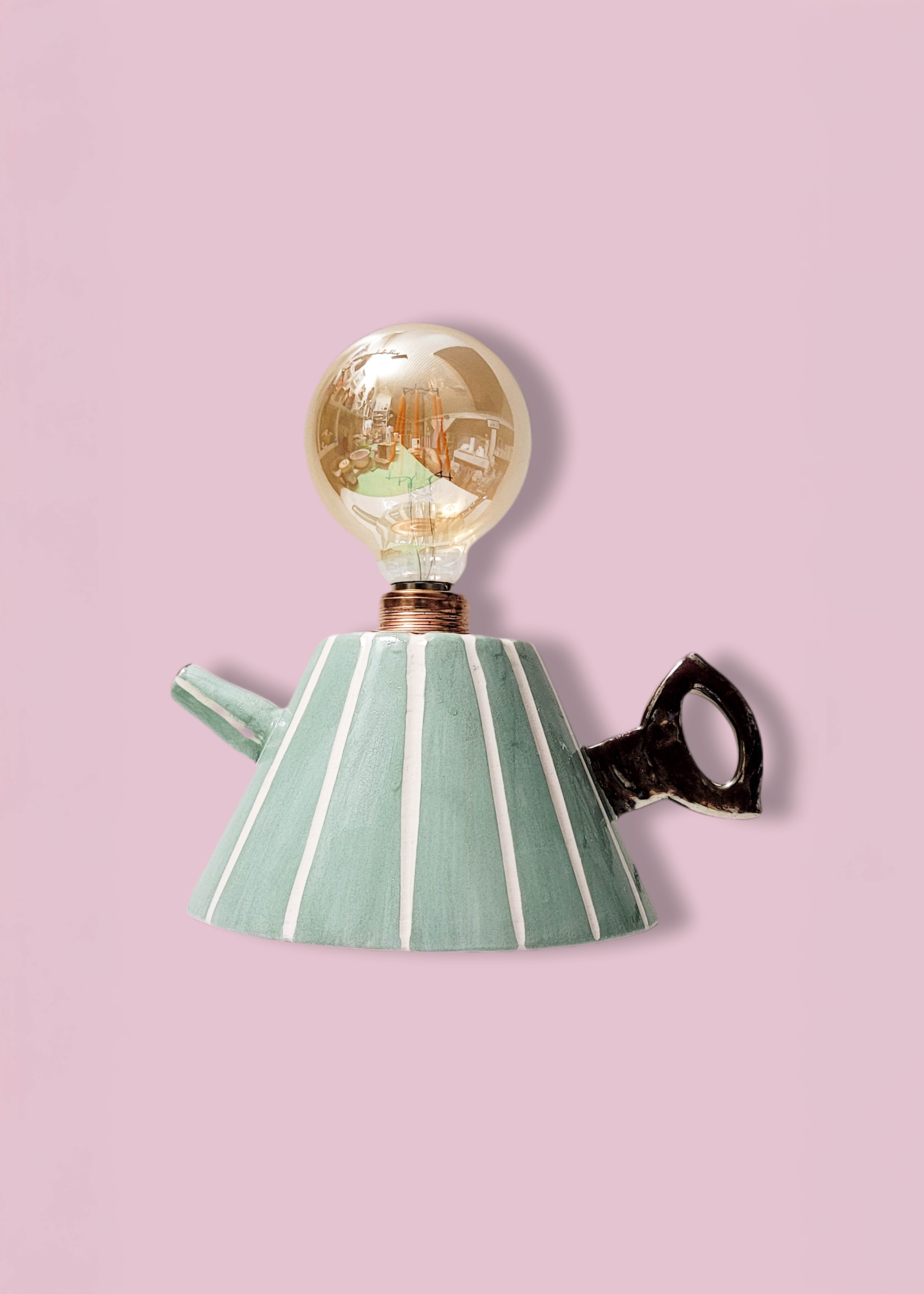 Çizgili Çaydanlık Formlu Aydınlatma Abajur 01