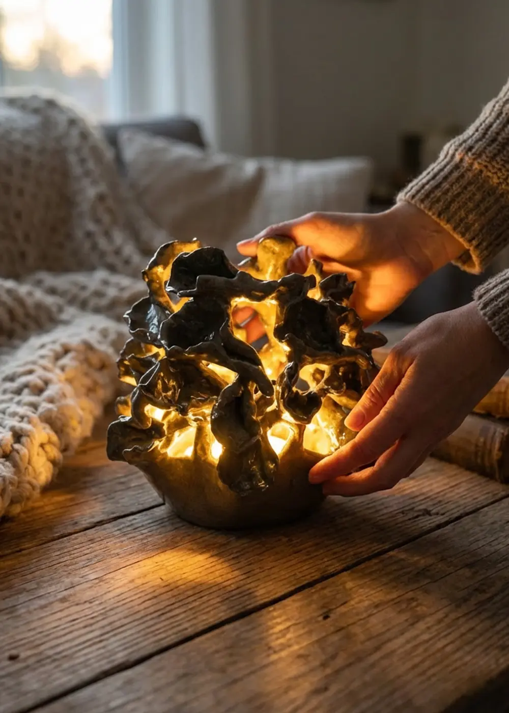 Organik Form Seramik Abajur – El Yapımı Tasarım Lamba