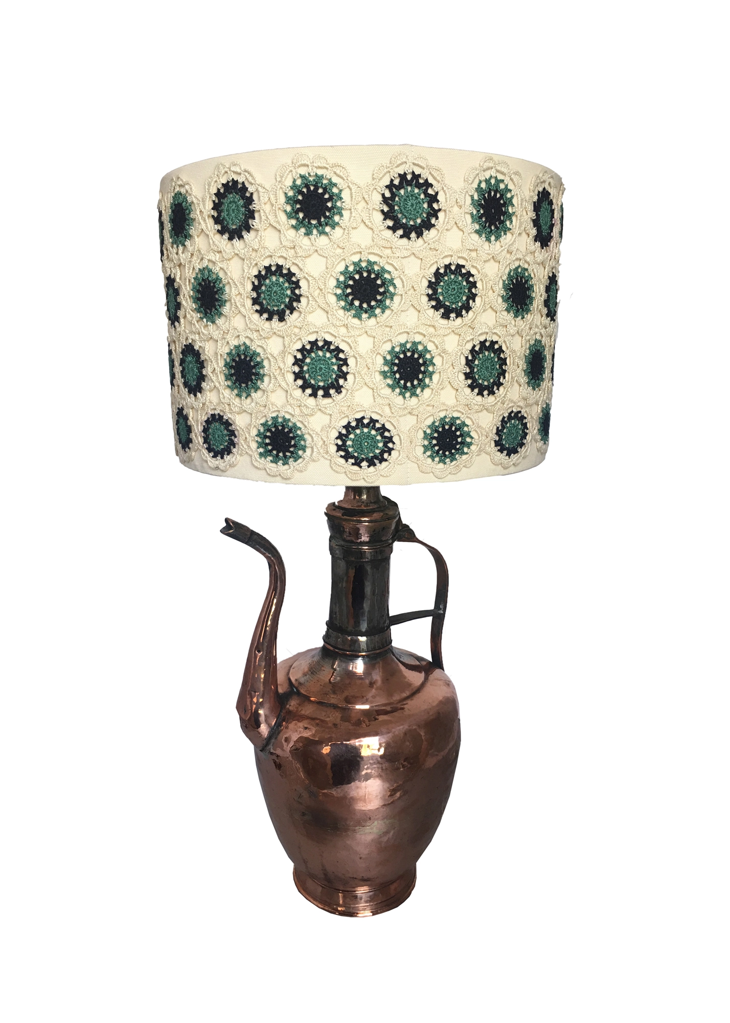 Bakır İbrik El Yapımı Çiçek Motifli Abajur