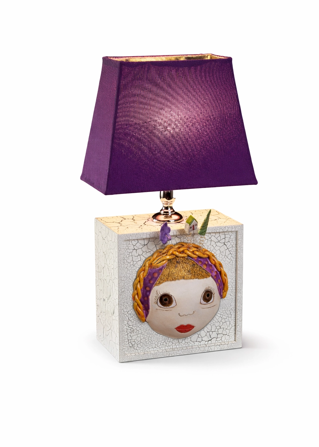 Smile Seramik El Yapımı Modern Mor Başlıklı Abajur