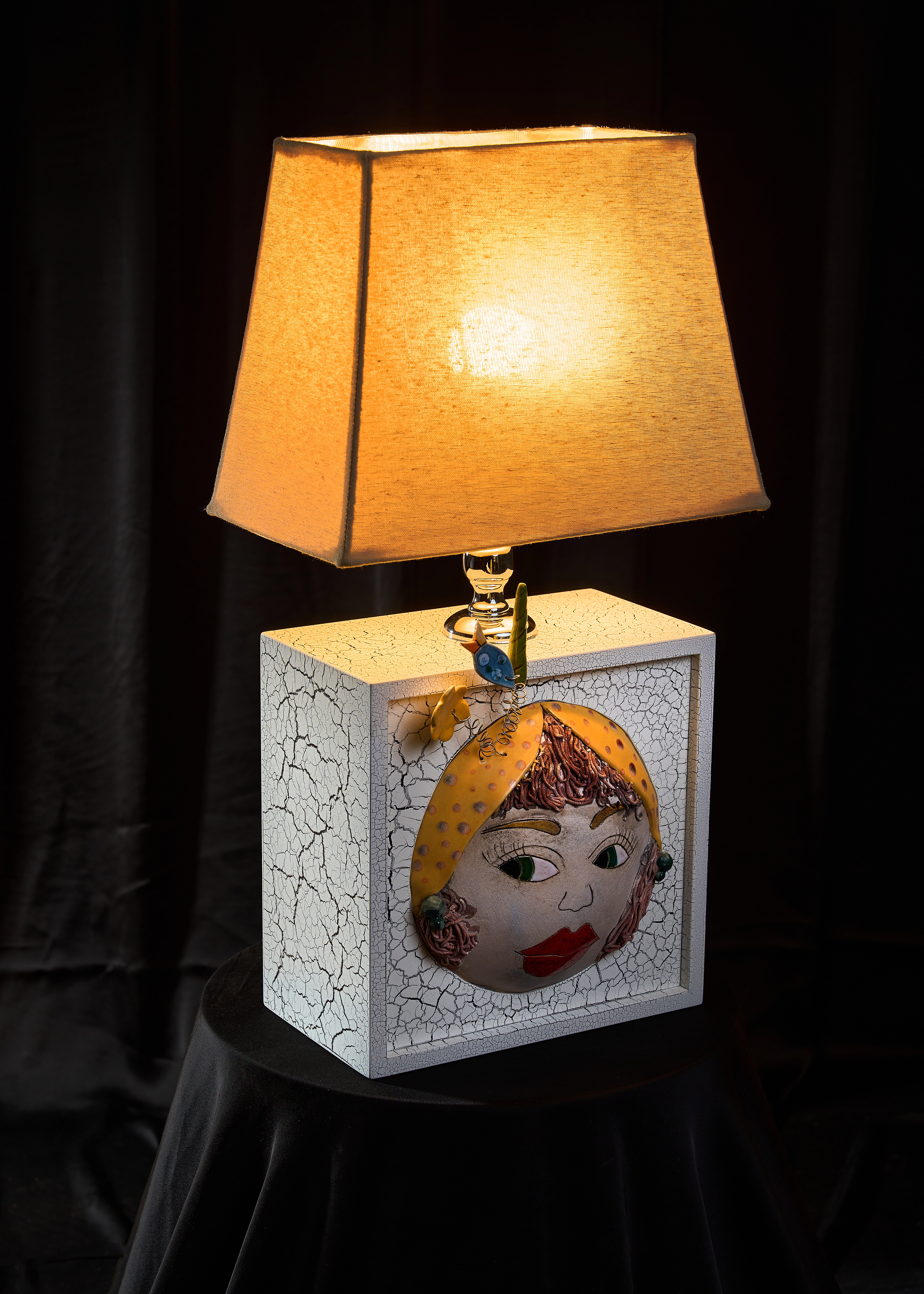 Smile Seramik El Yapımı Modern Turuncu Başlıklı Abajur