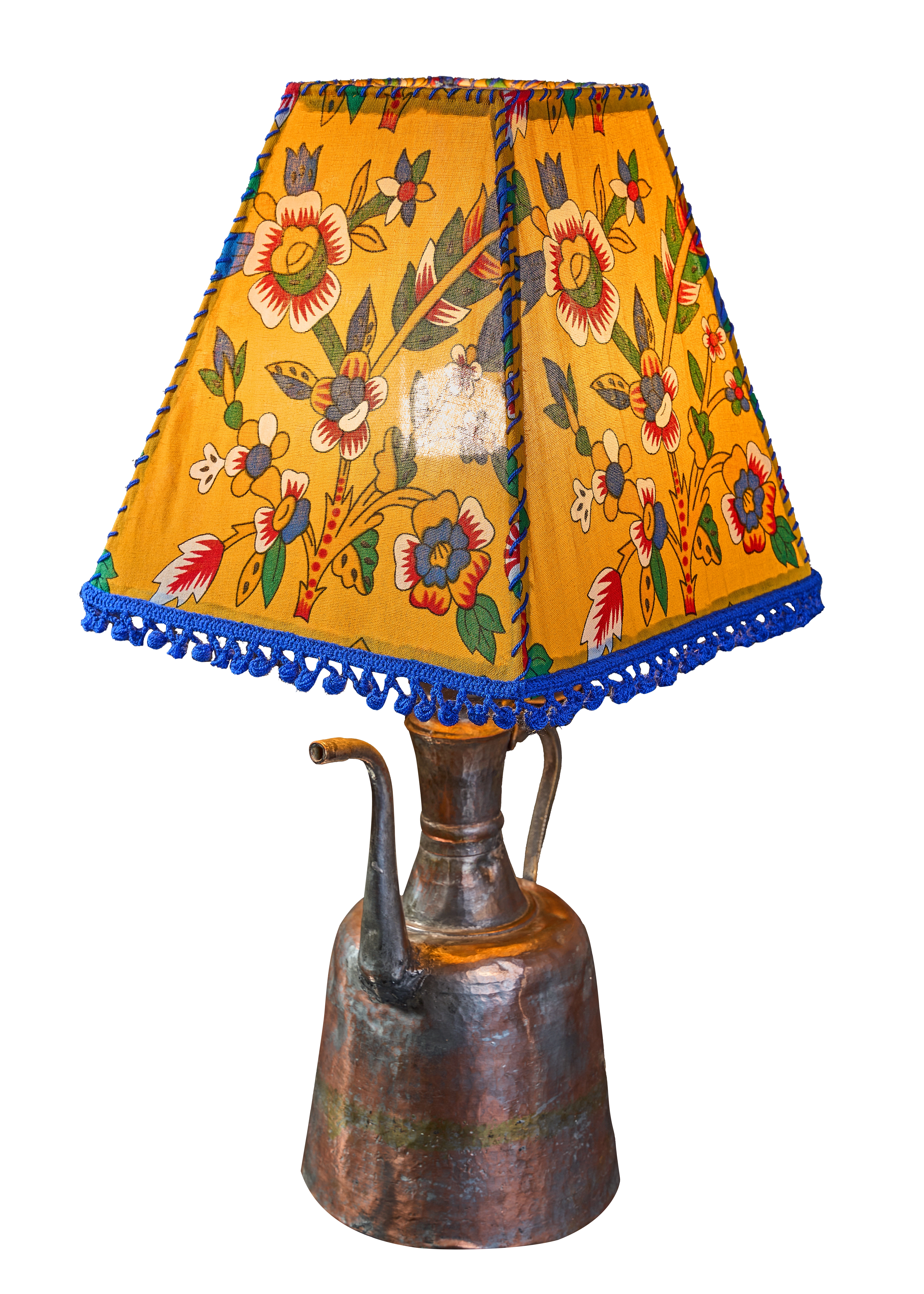 Bakır İbrik El Yapımı Yazma Başlıklı Abajur